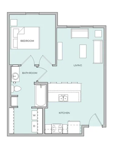 Floor plan for 1 bed, 1 bath, 575 sqft